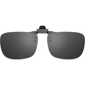 Polarized Clip-on Flip Up Metal Clip Rimless Sunglasses for Prescription Glasses (Black)