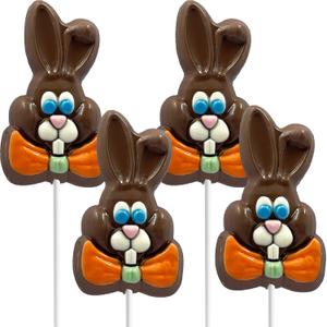 Fruidles Decorated Easter Bunny Big Chocolate Lollipop Holiday Treats, Milk Chocolate Double Crips, Pop Party Bag Fillers, Individually Wrapped, Kosher Certified Dairy, 3oz Chocolate Sucker (4-Pack)