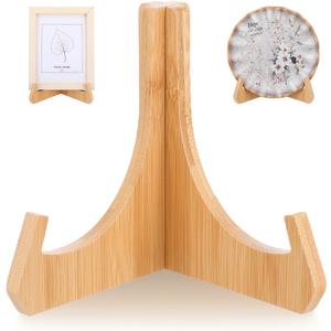 Wooden Plate Stands for Display Bamboo Picture Frame Holder 7 inches Tabletop Easels Frame Folding Display Stand Tabletop Art Holder Book Dish Decorative for Platter Dish Book Photo Plaque
