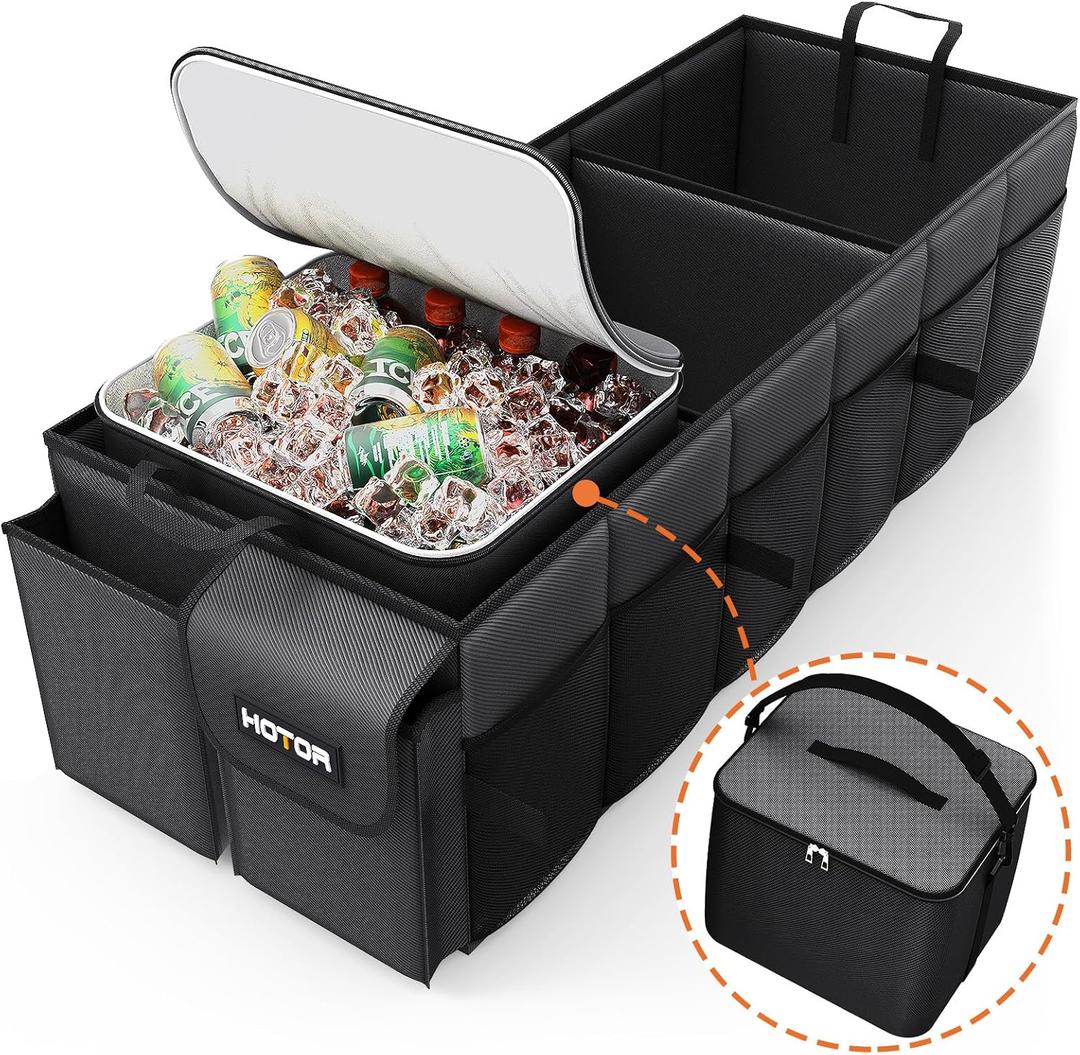 HOTOR Trunk Organizer, Sturdy Foldable with Cooler for Car & SUV, 3 Compartments, Black, 30.9012.6010.63