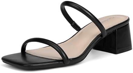 Goderci Women's Chunky Block Low Heeled Sandals Two Strap Square Open Toe Slip On Mule Heels, 9