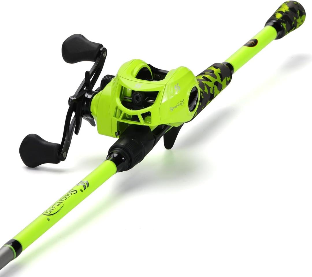 Sougayilang Baitcaster Combo, IM7 Graphite 2Pc Blank Rods,M/MH Power,EVA Handle & Stainless Steel Guides7.1:1 Gear Ratio, 18LB Drag for Bass, Walleye, Pike, 6'10''-Medium