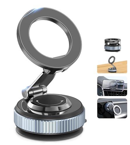 Gahenwo Vacuum Magnetic Car Phone Holder Stand,360° Adjustable Car Phone Mount for Magsafe with Suction Cup & Swivel Lock,Foldable Phone Holders for Your Car,Cell Phone Car Mount for iPhone & Android