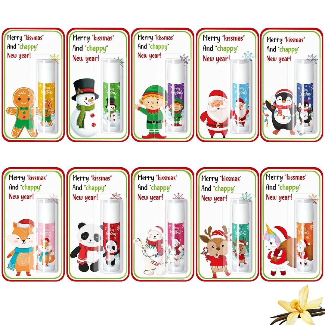 30 Pack Christmas Lip Balms Bulk Christmas Party Gifts Favors Stocking Stuffers Holiday Lip Balms Employee Staff Team Appreciation Gifts Thank You for Teacher Coworkers (Cute)