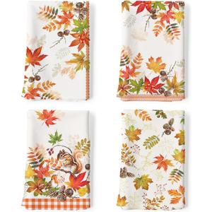 Fall Maple Leaves Tea Towels, 100% Cotton Kitchen Towel Set of 4 2027.5 inch, Multi-Purpose Quick Dry Dish Towels Dishcloths for Kitchen Dining Home Decoration