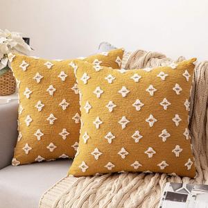 MIULEE Set of 2 Decorative Throw Pillow Covers Rhombic Jacquard Pillowcase Soft Square Cushion Case for Summer Spring Couch Sofa Bed Bedroom Living Room, 16x16 Inch, Yellow (16" x 16" (Pack of 2), Yellow)