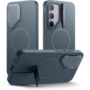 SURITCH for Samsung Galaxy S24 Phone Case, Magnetic Protective Cover with Camera Cover & Adjustable Metal Kickstand for Galaxy S24 (2024)-Dark Blue