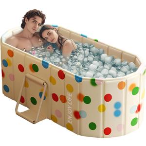 Gets Portable Foldable Freestanding Bathtub for Adults, Collapsible Bathtub Tub, Soaking Hot SPA and Ice Bath Tub (Beige, 59 INCH)