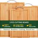Bamboo Cutting Board, Wooden Cutting Boards for Kitchen with Double Sided Deep Juice Grooves & Wide Handle, Ideal Charcuterie & Chopping Board for Meat, Vegetables and Fruits