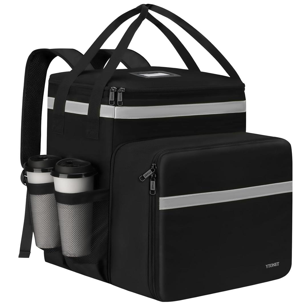 Ytonet Food Delivery Backpack with 7 Cup Holders, XX-Large Expandable Delivery Bag for Hot/Cold Food with Reflective Strip, Insulated Grocery Backpack Fits for Bike, Uber Eats, Grubhub, Doordash, Grey