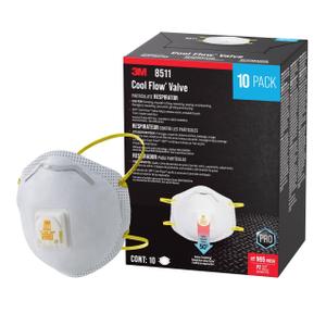 3M N95 Respirator 8511, Cool Flow Valve, 10 Pack, NIOSH-APPROVED, Advanced Filter Media For Easy Breathing, Comfortable For Long Periods Of Wear, Helps Filter Pollen, Mold Spores & Dust (8511PB1-A-PS)