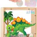 Wooden Piggy Bank for Kids Boys Girls, DIY Name Coin Bank Unicorn Dinosaur Money Bank with Letter Stickers (Green Orange)