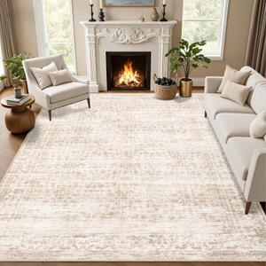 Area Rugs 10x12 Living Room Rug: Washable Rug Soft Vintage Boho Carpet Indoor Floor Non-Slip Stain Resistant Large Carpets for Bedroom Dining Room Farmhouse Nursery Home Office Beige