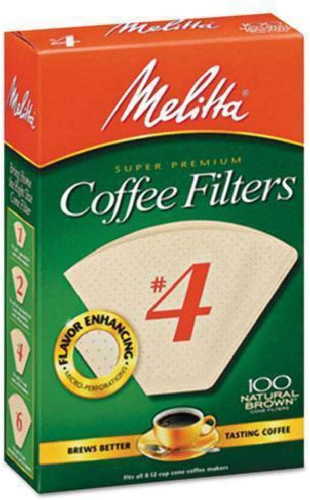 Melitta #4 Cone Coffee Filters, Unbleached Natural Brown, 100 Total Filters Count - Packaging May Vary