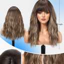 HAIRCUBE Long Wig with Bangs Synthetic Wavy Wigs for Women Mixed Brown Color