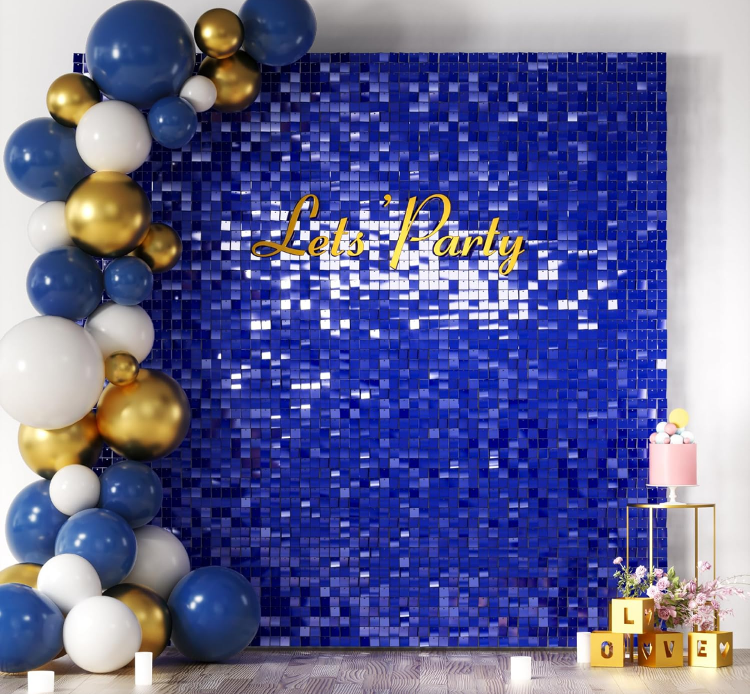 COKAOBE Blue Shimmer Wall Backdrop, 30PCS Square Sequin Shimmer Backdrop Panel, Photo Backdrops for Birthday, Anniversary, Wedding, Graduation & Bachelorette Party Decoration