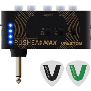 VALETON Guitar Headphone Amplifier Multi Effects Pocket Rechargeable Mini Practice Amplifier Rushead Max (Include 2 Additional Guitar Picks)