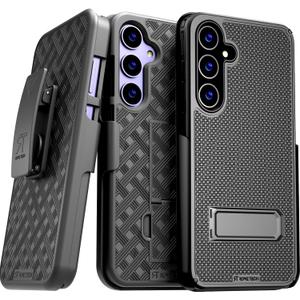 Designed for Samsung Galaxy S24 Plus Case with Belt Clip Holster - Compatible with MagSafe Magnetic Heavy Duty Phone Cover with Kickstand - Black