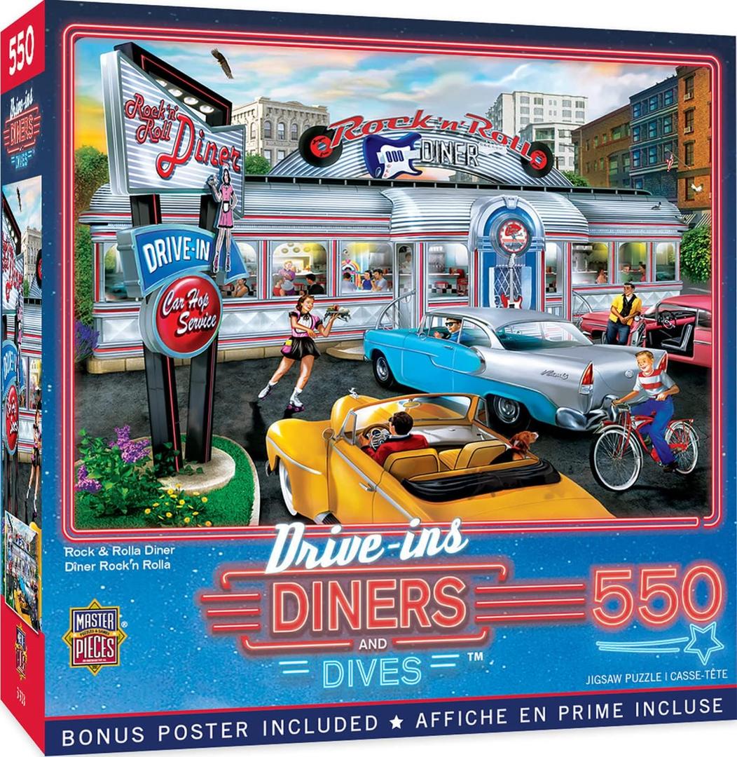 Masterpieces 550 Piece Jigsaw Puzzle For Adults, Family, Or Kids - Rock & Rolla Diner - 18"x24"