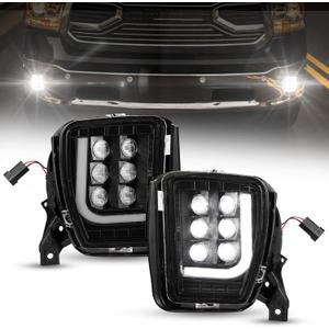 BUNKER INDUST Dodge Ram LED Fog Light with Daytime Running Light Set,Pair Spot Flood Bumper Driving Fog Lamp L-type DRL Assembly Replacement for 2013 2014 2015 2016 2017 2018 Dodge Ram 1500