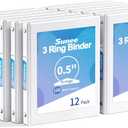 SUNEE 1/2 Inch Binders 3 Ring 12 Pack Bulk, 3 Ring Binders Clear View PVC-Free (Fit 8.5x11 Inches) for School or Office Supplies, White
