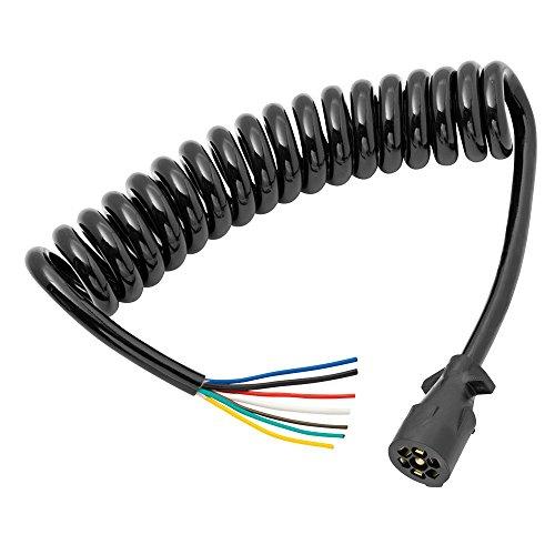 Bargman 54006-043 Coiled 7 Way Trailer Wire End Connector Harness, 6 Foot Length, Splices Easily to Trailer Lighting System, Weather Resistant