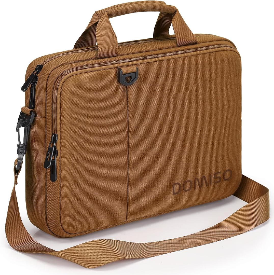 DOMISO 14 inch Laptop Bag Business Briefcase Water-resistant Notebook Messenger Shoulder Bag for 14" MacBook Pro/HP Stream 14 Chromebook 14/IdeaPad ThinkPad/ZenBook,Brown