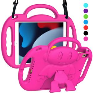 SUPLIK Kids Case for iPad 9th/8th/7th Generation (10.2 inch, 2021/2020/2019), iPad 10.2" Protective Case with Shoulder Strap Handle Stand for Apple iPad 7th/8th/9th Gen, Pink