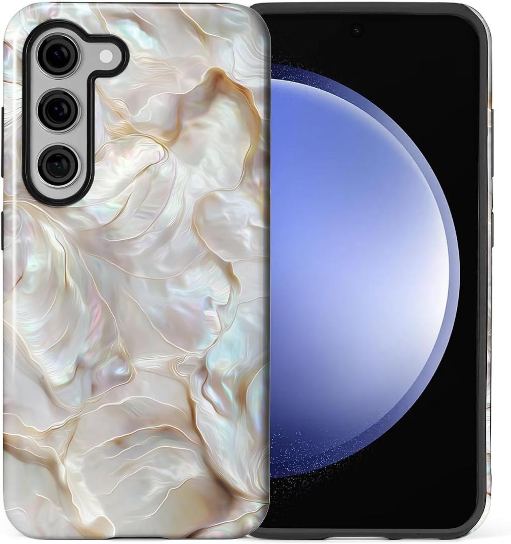 CARLOCA Case for Samsung Galaxy S24 Plus,White Gold Abalone Shell Design- Hybrid Dual Protection Soft TPU + Hard PC, Shockproof & Anti-Scratch Cover Men Women Stylish Protective Phone Case