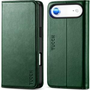 TUCCH Wallet Case for iPhone Air (6.5") 2025, 3 Credit Card Holders, RFID Blocking, Stand, PU Leather, Shockproof TPU Interior Shell, Protective Flip Folio Cover, Midnight Green