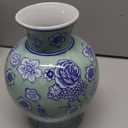 Vintage Chinoiserie Floral Ceramic Vase, Large Rustic Pottery Vases for Living Room, Entryway, Dining Table Centerpiece, Farmhouse Home Decor, Floor or Tabletop Flower Vase, (Green)