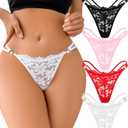 G-String Thongs for Women Sexy Lace T Back Underwear Low Rise No Show Cheeky Panties (Medium, #2 4pack Black/White/Pink/Red)