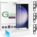 amFilm [3+3 Pack 3D Curved Tempered Glass for S23 Ultra Screen Protector Samsung Galaxy 6.8 Inch with Liquid Dispersion Tech, Designed for Fingerprint Reader, Upgraded Easier Application Tray.