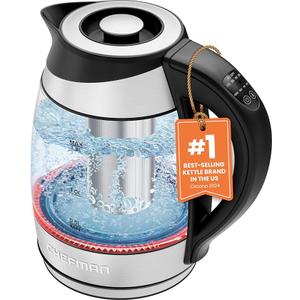 Chefman Electric Kettle with Temperature Control, 5 Presets LED Indicator Lights, Hot Water Boiler, 360° Swivel Base, BPA Free, Stainless Steel, 1.8 Liters