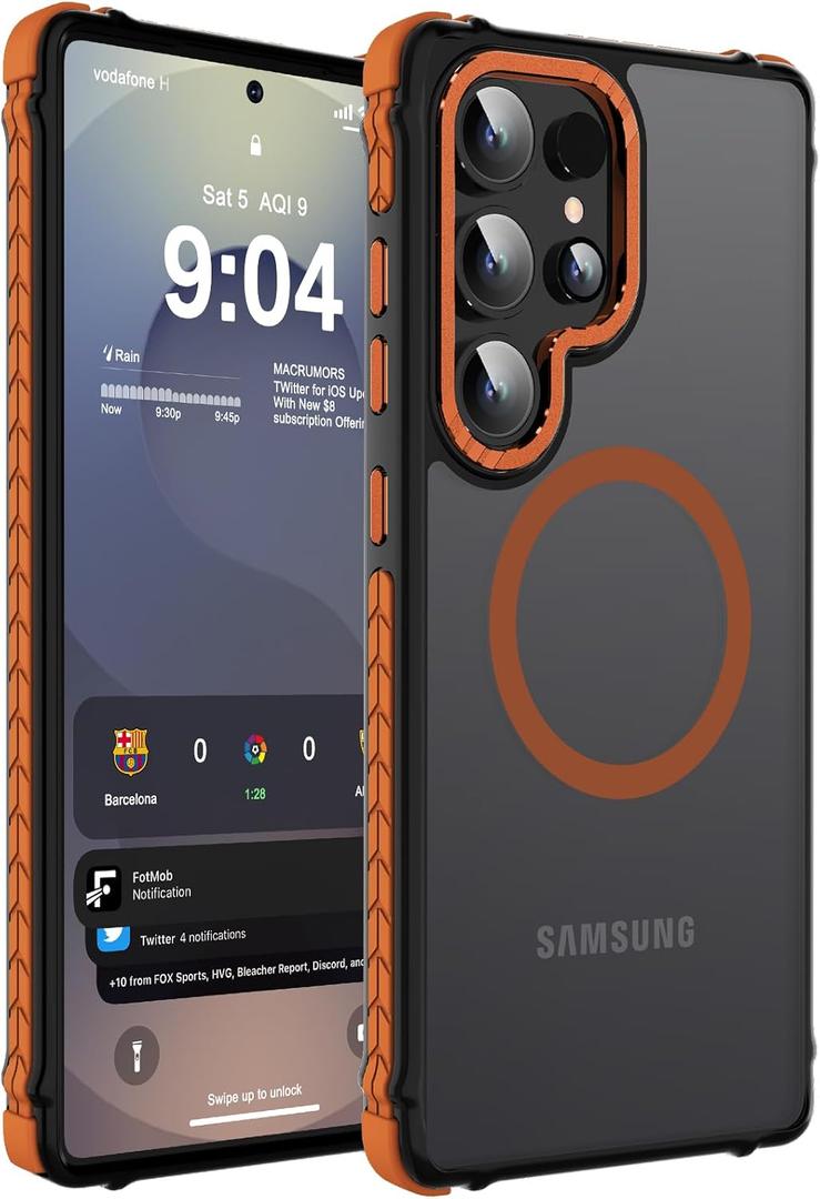 DEERLAMN Strong Magnetic Case for Samsung Galaxy S25 Ultra 6.9-Inch,[Compatible with Magsafe][Military Grade Drop Protection] Translucent Matte Shockproof Protective Phone Cover, Frosted Orange