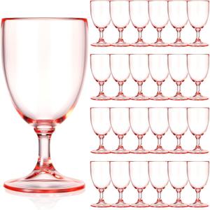 24 Packs Pink Plastic Wine Glasses 6.5 oz Plastic Goblets Elegant Style Tall Drinking Cups Set Reusable Champagne Cups for Wedding Reception Women Party Bar Supplies