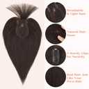 Hairro Human Hair Toppers with Wispy Bangs, 3D 360° Seamless Real Hair Toppers, Hand-Tied with 3.5"x4.7" U-shaped Base, Clip-In Hairpieces to Add Volume on Top, 12 Inch Dark Brown