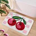Cute Cherry Bath Mat for Bathroom Checkered, Non Slip Extra Soft Fluffy Absorbent Microfiber Fun Shower Decor (Pink 18"x26")