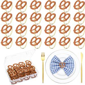 24pcs Pretzel Napkin Rings Oktoberfest Napkin Holder Metal for Pretzel Oktoberfest Party Table Decoration