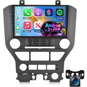 Volxcereo [2GB+64GB] Car Radio for Ford Mustang 2015-2020 (Adapts to 3 Buttons Only) with Carplay&Android Auto, 9 inches Android Touch Screen Mustang Stereo, 1080P/EQ Audio/Bluetooth/FM RDS/SWC