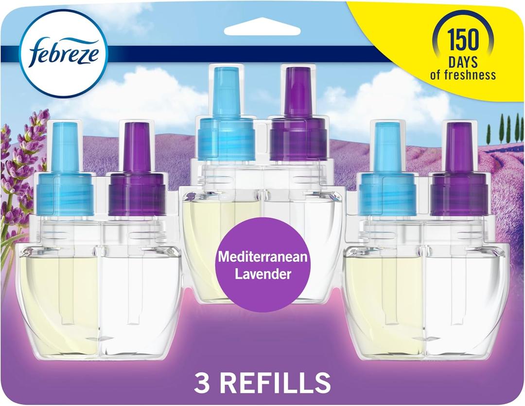 Febreze Plug in Air Fresheners, Mediterranean Lavender, Odor Eliminator for Strong Odors, Scented Oil Refill (3 Count) (0.87 Fl Oz (Pack of 3))