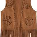 SOFIA'S CHOICE Women Fringe Vest Faux Suede Boho Western Cowgirl Sleeveless Open Front Rave Outfits Brown (XXL)