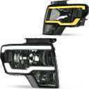 DWVO Headlights Assembly Compatible with 2009 2010 2011 2012 2013 2014 Ford F150 F-150 DRL Headlamp with Switchback LED Tube Smoke Lens (Only Fit 3 Pin Plug/Only Fit Factory Halogen Models)