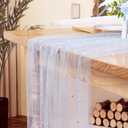 6pcs Blue Pearl Table Runner 120 Inch Long Boho Rustic Tulle Lace Table Runner for Baby Bridal Shower Wedding Arch for Spring Summer Pearl Table Cloth Decor