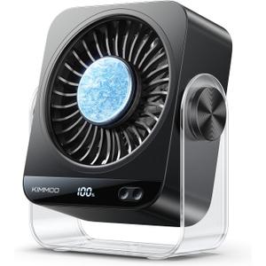 KIMMOO USB Desk Fan for Bedroom, 199 Speeds Turbo Airflow, Portable Fan with Ice Cooling, Digital Display Quiet Table Fan, 270 Rotating Small Rechargeable Battery Desktop Fans for Home Office (Black)