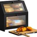 BMOSU Double Bread Box with Cutting Board Kitchen Countertop Bread Box Bamboo Wood Oversized Capacity Bin Kitchen Food Storage Container(Black)