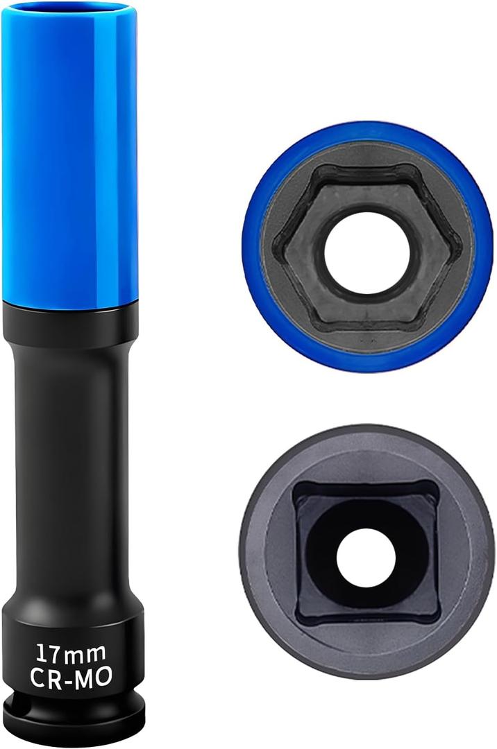 17mm 1/2"Extra-long Thin Wall Wheel Protector Impact Deep Socket, 6 Point Impact Drive Lug Nut Socket, Non-Marring Lug Nut, for Wheel Assembly and Dismantling