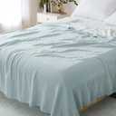 Cotton Muslin Blanket Queen Size for Bed Couch, Lightweight Breathable Large Muslin Bed Blankets for Adults, Cotton Gauze Blanket Queen Muslin Blankets for All Season, Blue, 90x90 Inches