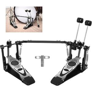 Double Bass Drum Pedal, Heavy-Duty Double Chain Drive Kick Pedal with Adjustable Beater & Spring Tension, Non-Slip Base Plate - Compatible with Acoustic/Electronic Drum Kits