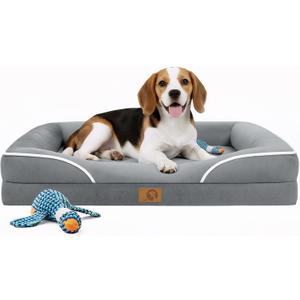 Homemate Dog Bed Medium Size Dog 28x23 inch with Orthopedic Foam Waterproof Outdoor Pet Cat Bed Sofa Supplies with Toy Dogs Crate Pad Couch with Removable Washable Cover & Non-Slip Button Light Grey (28.0"Lx23.0"Wx6.5"H)